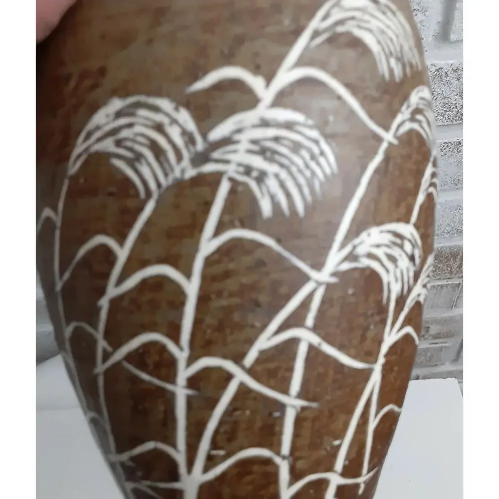 M Marked Vessel Pottery Earth Tones White Wheat